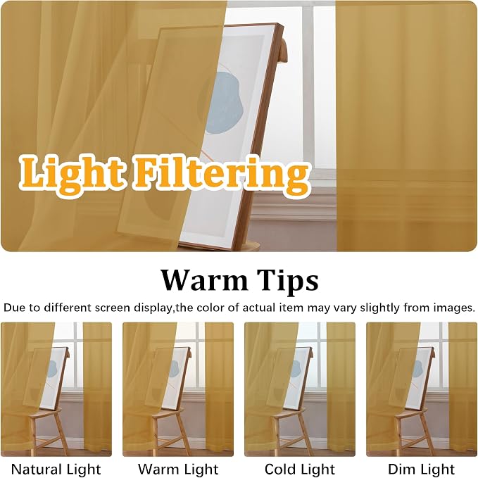 Gwine Gold Valances for Windows, Small Light Filtering Rod Pocket Cafe Valance - Image 6