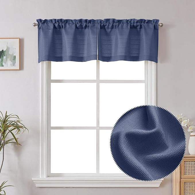 Chyhomenyc Bennet Blue Valance for Windows, Faux Linen Slub Textured Semi Sheer by Chyhomenyc