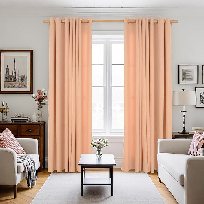BGment Peach Linen Curtains 84 Inch Length - Image 2