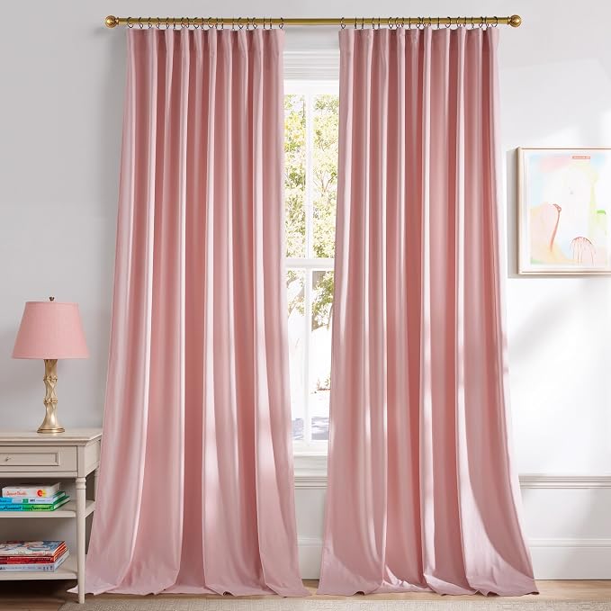 NICETOWN Pink Velvet Room Darkening Curtains 96 inch Long, Blush Pink Noise by NICETOWN