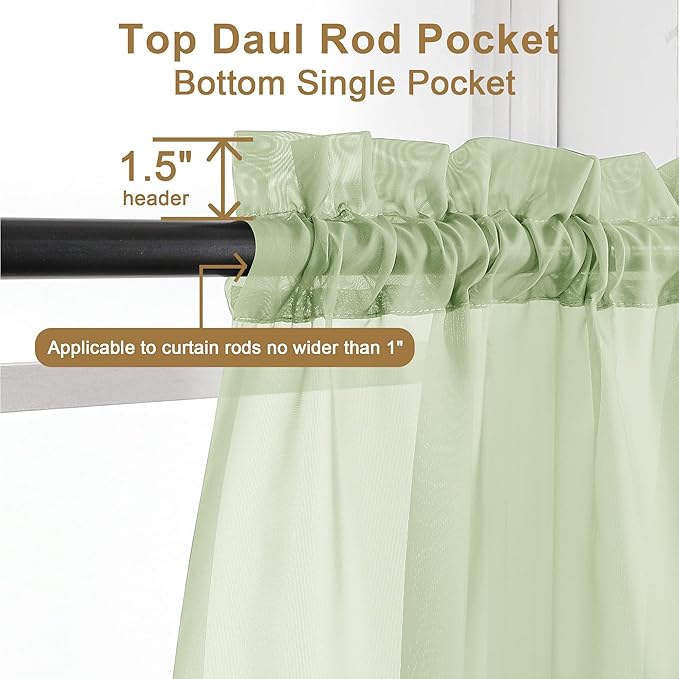 Chyhomenyc Light Green Sheer Curtains 84 Inches Long 2 Panels Set- Light - Image 6