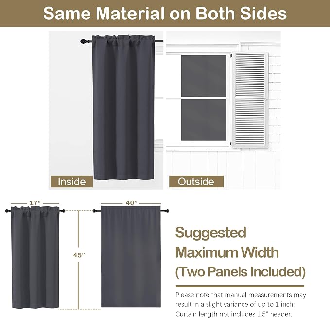 OVZME Charcoal Grey Short Blackout Curtains - Image 2
