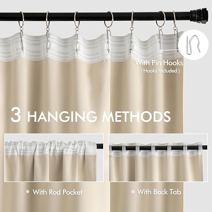 MIULEE Back Tab Cream Beige Curtains 105 Inch Long 2 Panels Set - Image 3