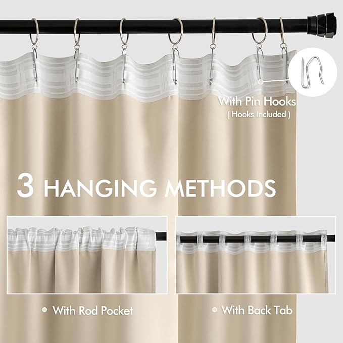MIULEE Back Tab Cream Beige Curtains 94 Inch Long 2 Panels Set - Image 3