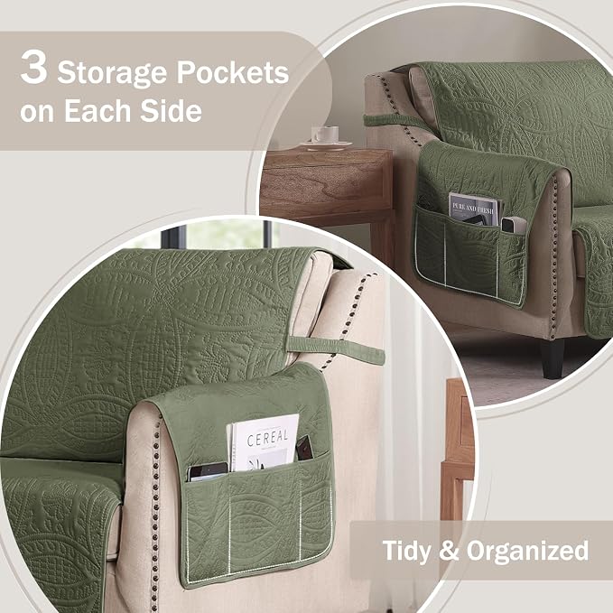 Olive Green Quilted Couch Cover - Image 4