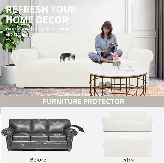 Easy-Going Stretch 4 Seater Sofa Slipcover 1-Piece Sofa Cover Furniture - Image 5