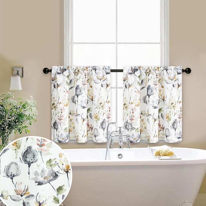 Leeva Tiers Curtains for Kitchen Windows, Farmhouse Style Flower Print View - Image 3