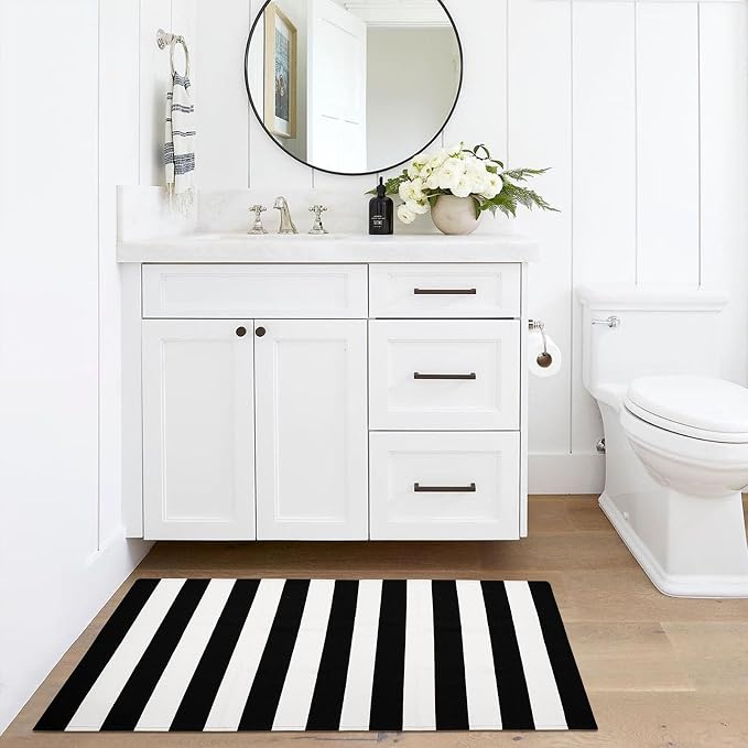 IOHOUZE Black White Striped Rug -2x4.3 Front Door Mats Outdoor, Washable Rug - Image 9