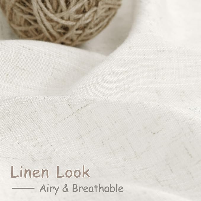 Extra Long Beige White Linen Curtains 126 Inch - Image 4