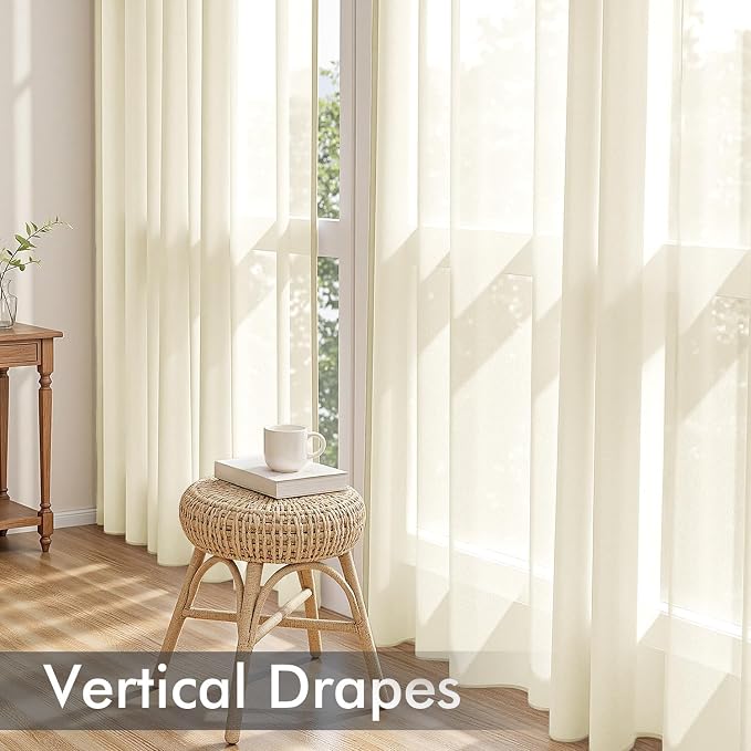 MIULEE Light Cream Sheer Curtains 72 Inches Long, 4 Panels Set, Light Filtering - Image 5