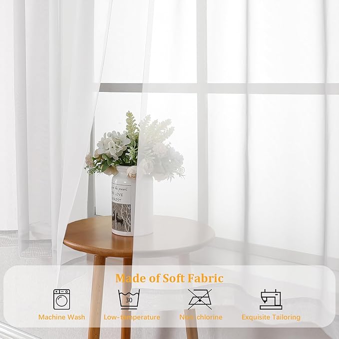 Gwine White Sheer Curtains 72 Inches Long 2 Panels Set - Image 7