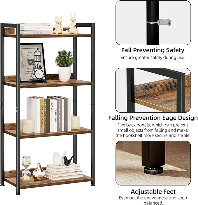 NUMENN Bookshelf, 4 Tier Bookshelves, Home Office Bookcase Shelf Storage - Image 5