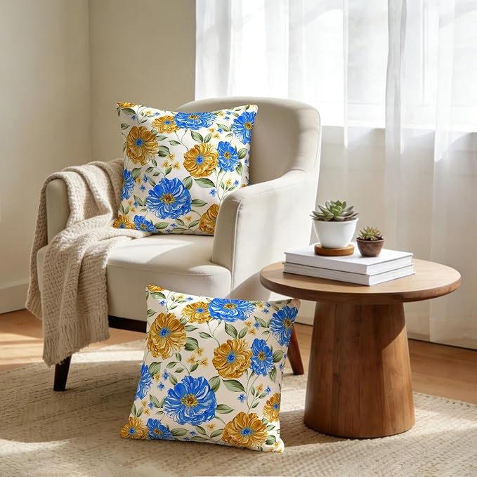 Mustard Yellow Floral Spring Summer Throw Pillows Covers 18x18 Inch Set of 2 - Image 2