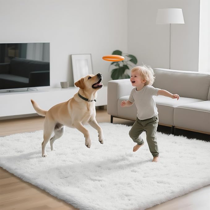 Shag Area Rugs for Bedroom Living Room, 6X9 Ultra Soft White Fluffy Area Rugs - Image 3