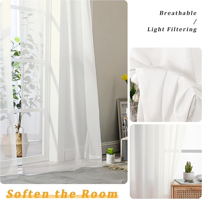 Gwine Ivory Sheer Curtains 63 Inch Length - Image 3