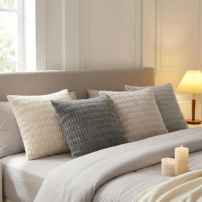 Fancy Homi Set of 4 Grey and White Decorative Throw Pillow Covers 16x16 Inch - Image 2