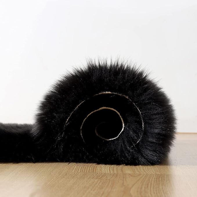 Fluffy Faux Fur Rug Black Sheepskin Area Rug, 4x6 Ft Ultra Soft Shaggy Plush Rug - Image 7