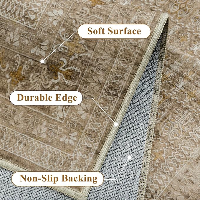 PureCozy Brown 6x9 Area Rug for Living Room Washable Vintage Distressed Large - Image 5