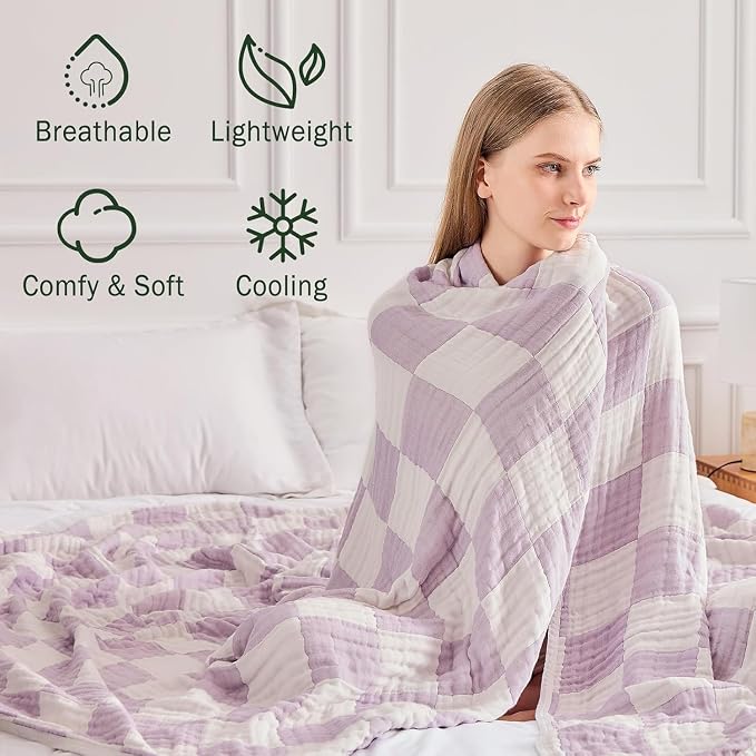 EMME Checkered Cotton Blanket Twin Large 60"x80" 100% Muslin - Image 4