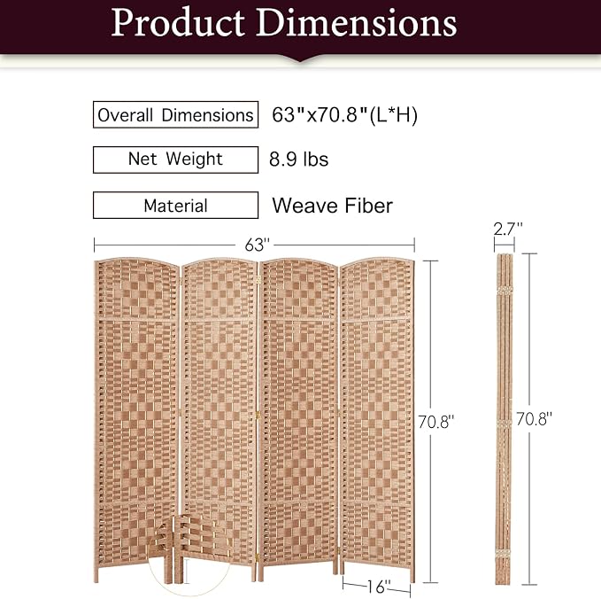 Rose Home Fashion 6 ft Tall Room Divider, Room Dividers and Folding Privacy - Image 3