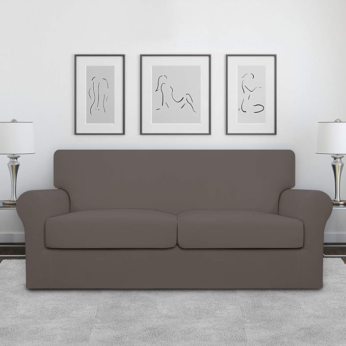 Easy-Going Oversized 3 Pieces Stretch Fleece Soft Loveseat Couch Cover - Image 2