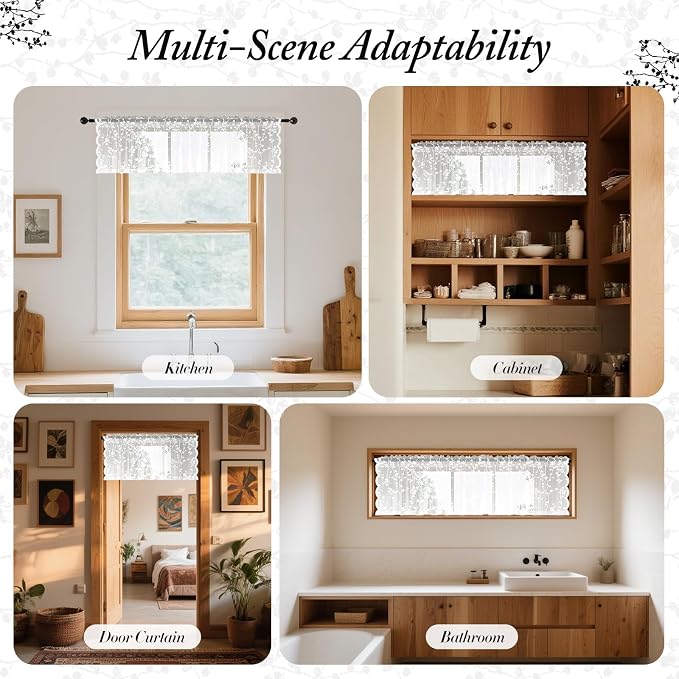 Rinwoc White Lace Semi-Sheer Valance Curtains – Privacy Light Filtering Rod - Image 4