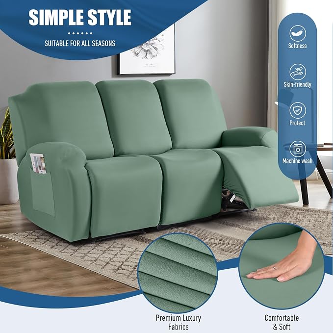 TAOCOCO Recliner Sofa Slipcover, 3 Pieces Polyester Fabric Stretch Sofa Covers - Image 2