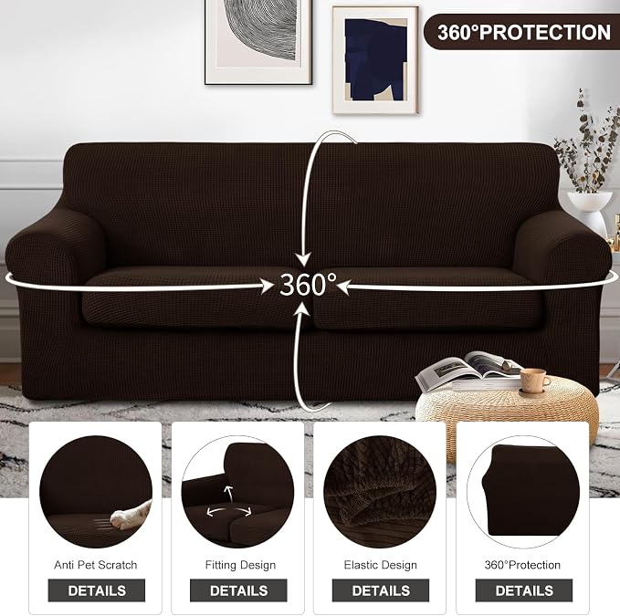 U-NICE HOME 3 Pieces Stretch Couch Cover Sofa Cover Washable Sofa Slipcover - Image 4