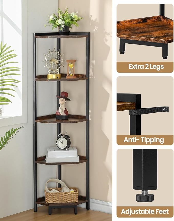 Hzuaneri Corner Shelf Stand, Corner Bookshelf, Storage Standing Shelf Unit - Image 5