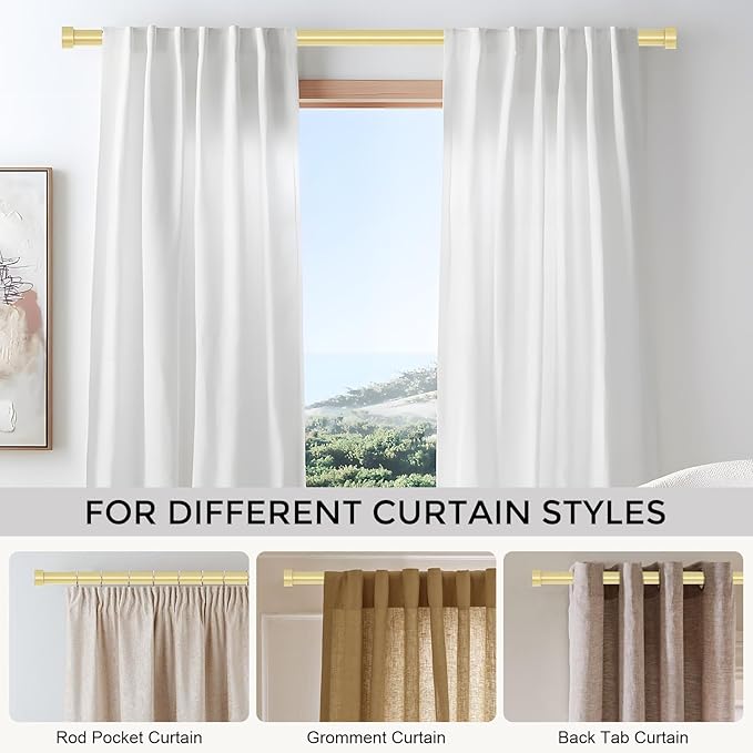 VOIIY 2 Pack Gold Curtain Rods for Windows 28 to 48 Inch, Size:30''-60'' - Image 6