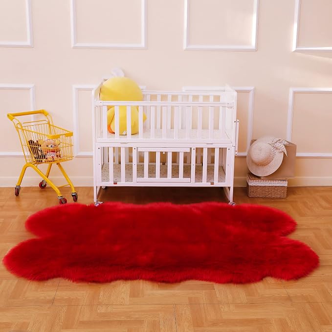 Fluffy Faux Fur Rug Red Sheepskin Area Rug, 4x6 Ft Ultra Soft Shaggy Plush Rug - Image 7