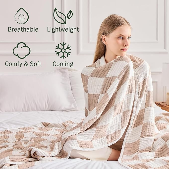 EMME Checkered Cotton Blanket Twin Large 60"x80" 100% Muslin - Image 4