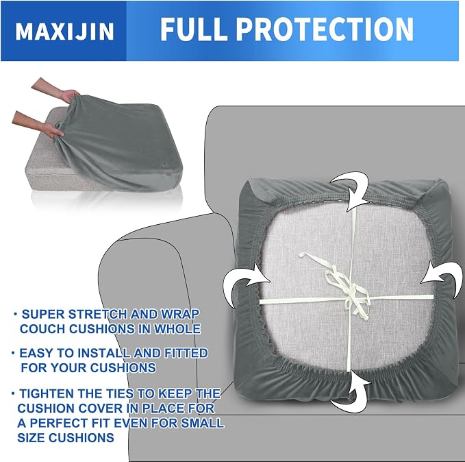 MAXIJIN Velvet Stretch Cushion Covers Couch Cushion Slipcovers Loveseat Sofa - Image 4