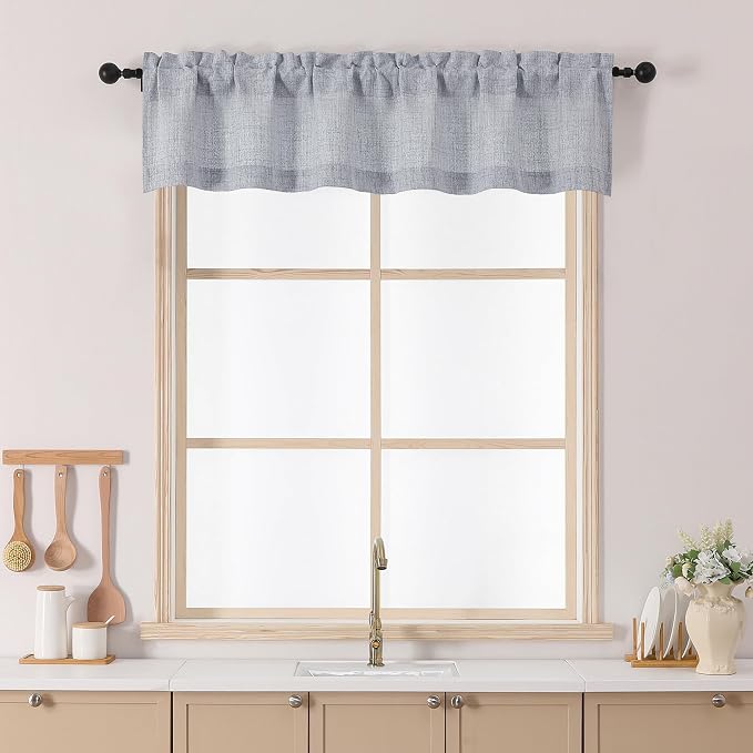 Chyhomenyc Gray Valance for Windows, Light Filtering Faux Linen Slub Textured by Chyhomenyc