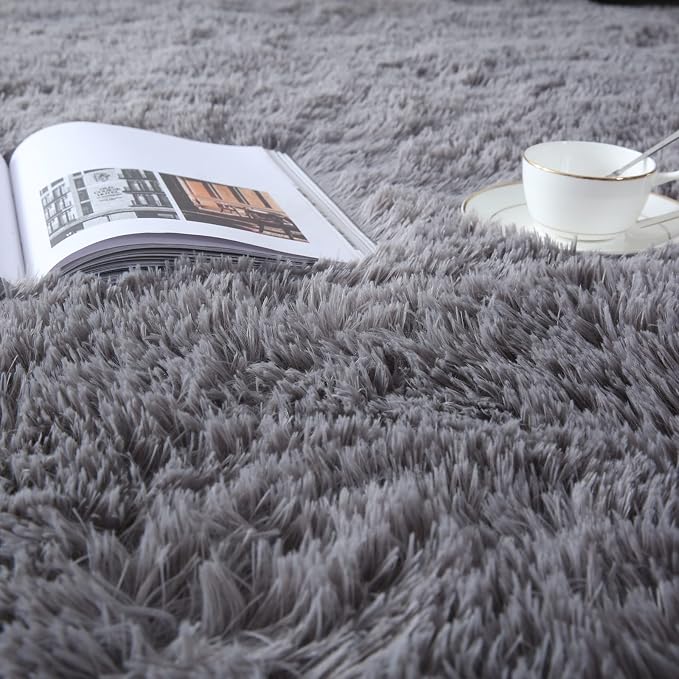 Fluffy Area Rug for Living Room: Grey Rug 5x8 Shag Area Rugs for Bedroom-Shaggy - Image 5