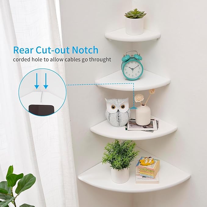 Corner Shelf, Solid Oak Wood Floating Corner Shelf Wall Mount Round End - Image 3