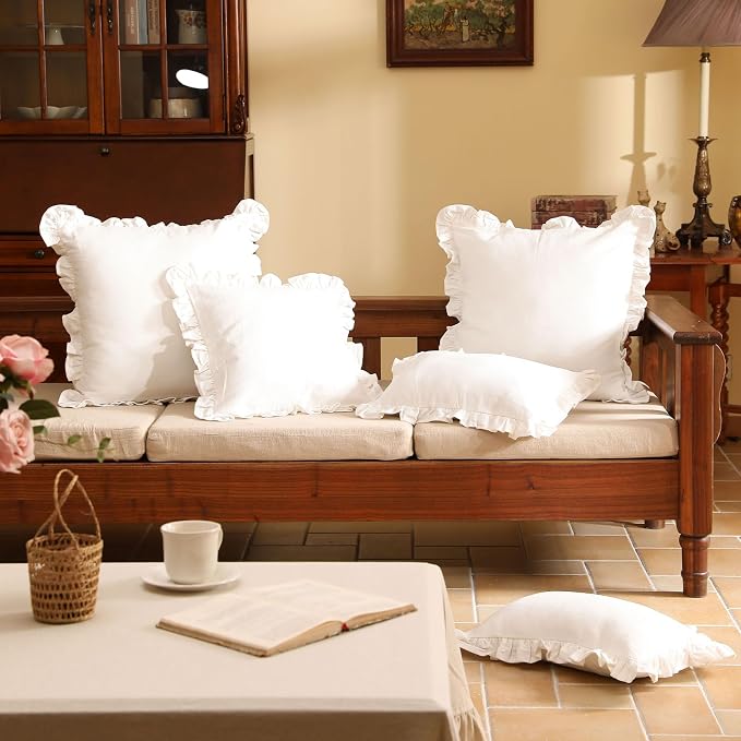 patdrea White Shabby Chic Decorative Throw Pillow Covers 18"x18" Set of 2 - Image 3