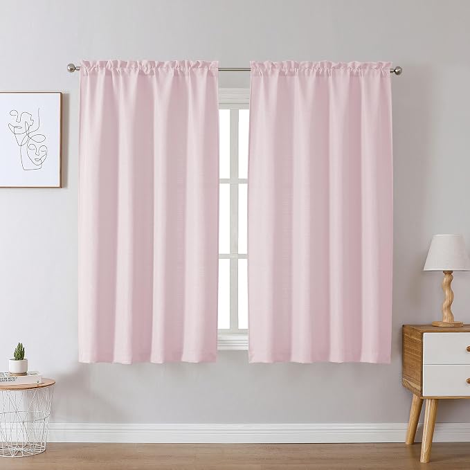 Chyhomenyc Bennet Blush Pink Curtains 45 Inch Length 2 Panels, Faux Linen - Image 2