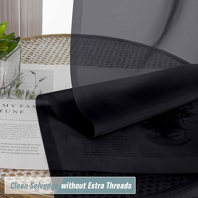 Halloween Black Sheer Curtains 84 Inches Long 2 Panels, Elegant Airy - Image 2