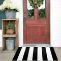 KOZYFLY Black and White Striped Rug Doormat 23.5' x 35.4' Cotton Woven Washable by KOZYFLY