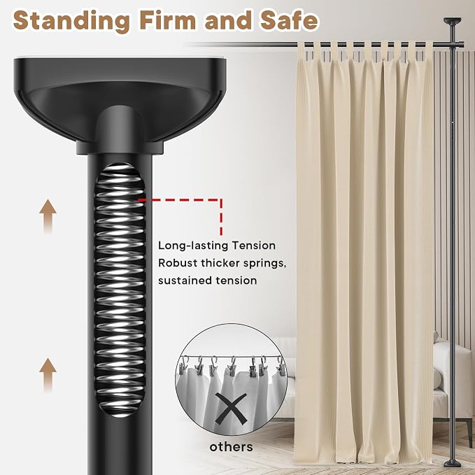 Bonpally Room Divider Curtain Rod, No Drilling Tension Rod - Image 9