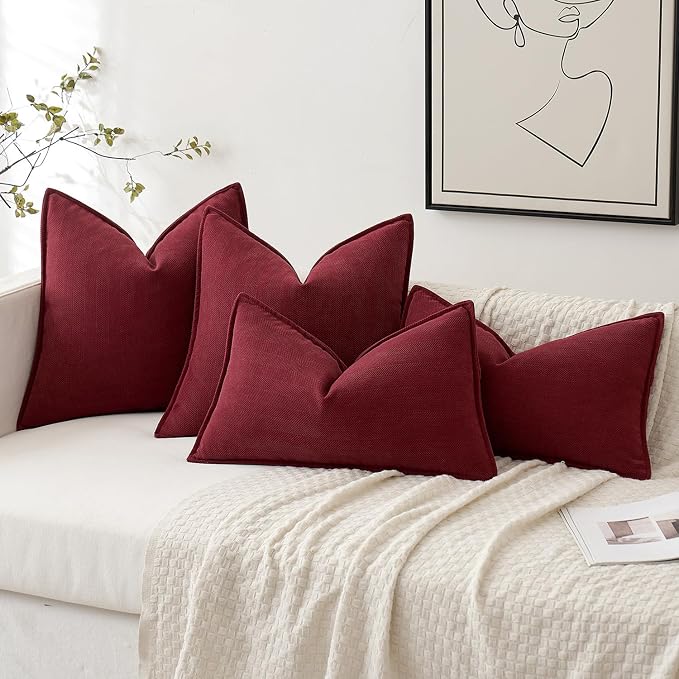 MIULEE Pack of 2 Burgundy Decorative Pillow Covers 16x16 Inch Soft Chenille - Image 4