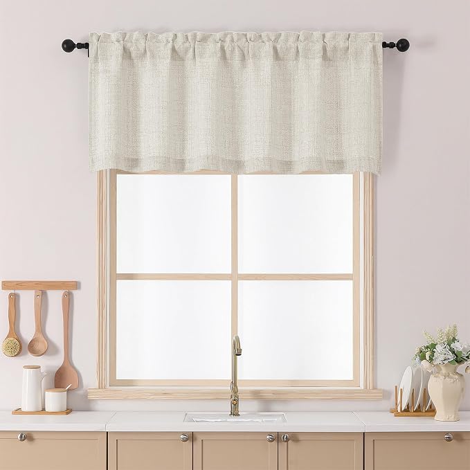 Chyhomenyc Natural Kitchen Curtains 22 Inch Length, Light Filtering Faux Linen by Chyhomenyc