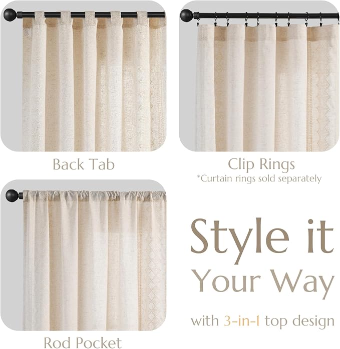 jinchan Boho Curtains Linen Blend Ivory Farmhouse Curtains 96 Inches Long - Image 6