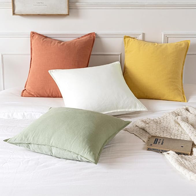 MIULEE Decorative Linen Euro Sham Pillow Covers 24x24 Yellow ​Boho Farmhouse​ - Image 5
