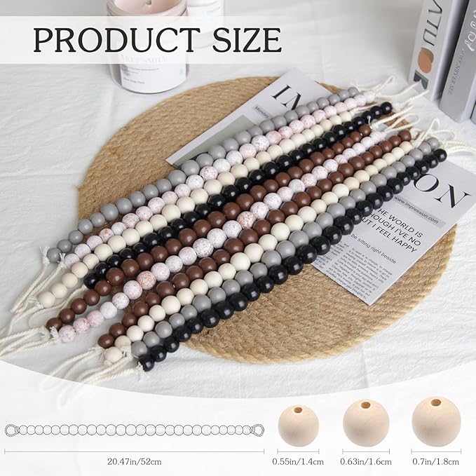 Hion 4 Pcs Boho Curtain Tiebacks, Wood Beads Curtain Holdbacks, Outdoor - Image 2