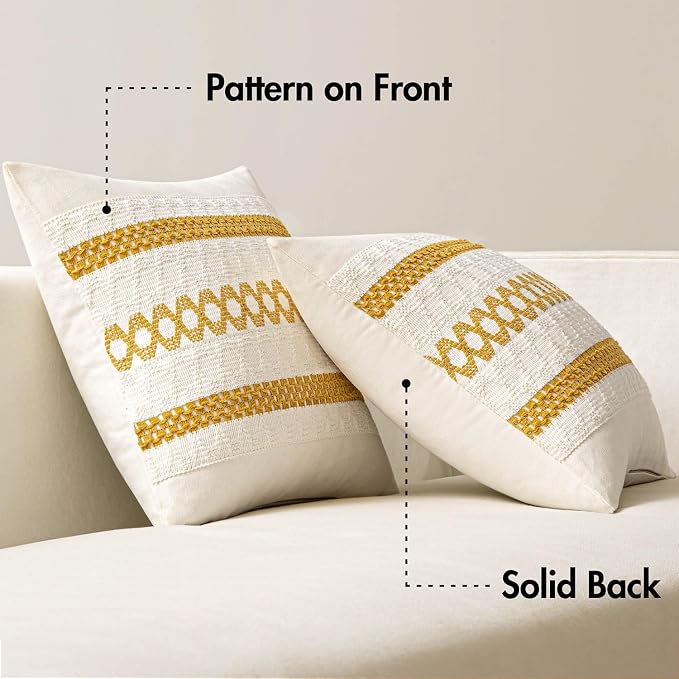 MIULEE Set of 2 Mustard Yellow Boho Decorative Pillow Covers 20x20 Inch - Image 6