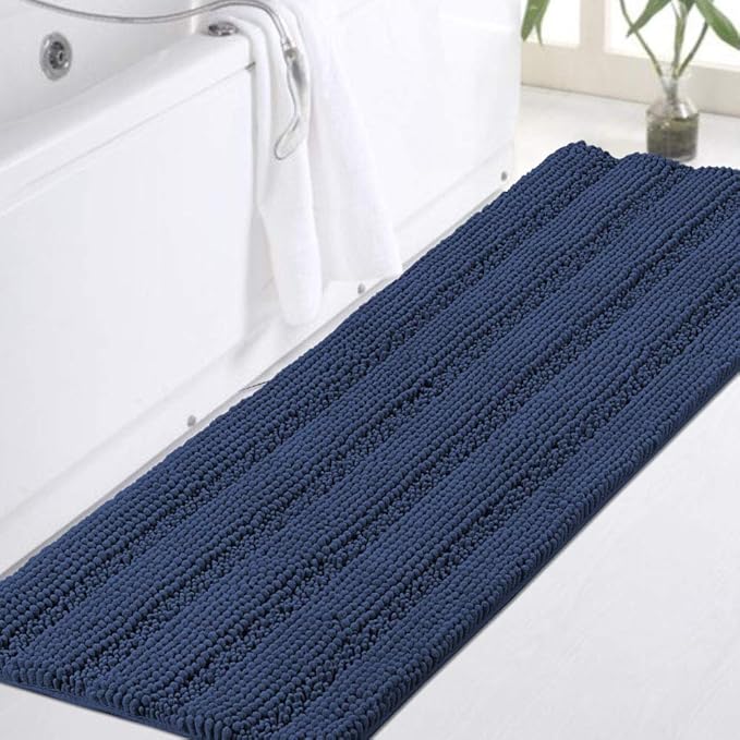 Turquoize Plush Chenille Bathroom Runner 47"x 17" Blue Non Slip Shower Mat by Turquoize