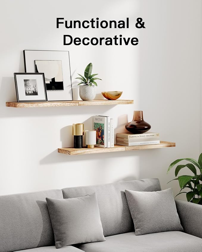 AMADA HOMEFURNISHING Floating Shelves, Paulownia Wood Wall Shelves - Image 3