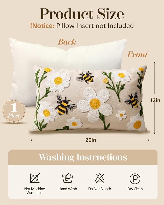 Embroidered Lumbar Pillow Cover 20x12 Inch - Image 4